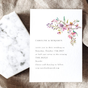 Invitation Mariage Minimaliste Bohème Fantaisiste Fleurs Sauv