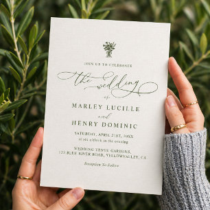 Invitation Mariage minimaliste bohème vert olive en écriture