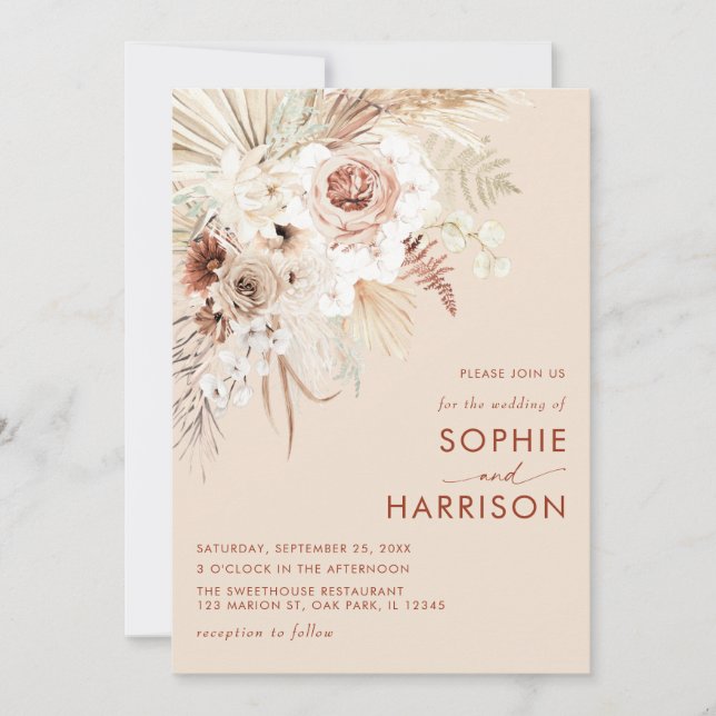 Invitation Mariage minimaliste Boho Pampas Grass (Devant)