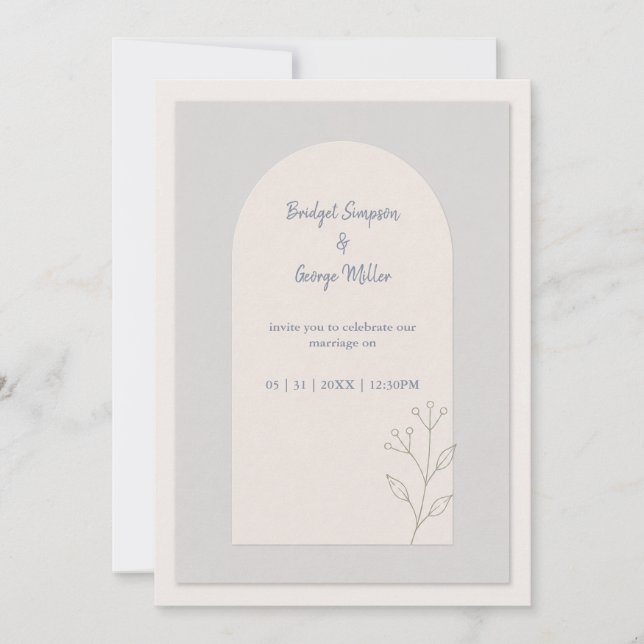 Invitation Mariage minimaliste botanique bleu sage  (Devant)