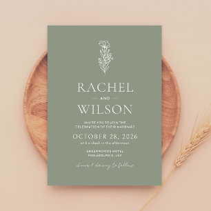 Invitation Mariage minimaliste Botanique Sage Vert Boho