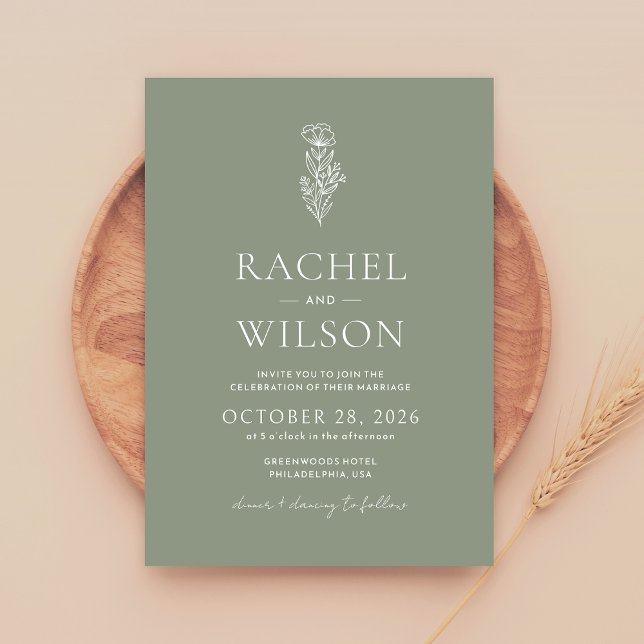 Invitation Mariage minimaliste Botanique Sage Vert Boho (Créateur téléchargé)