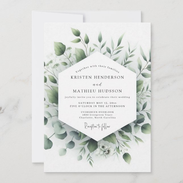 Invitation Mariage Minimaliste Botanique Sauge (Devant)