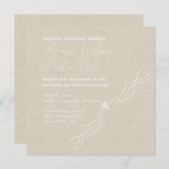 Invitation Mariage minimaliste bronzé et blanc (Devant / Derrière)