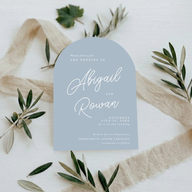 Invitation Mariage Minimaliste Calligraphié Bleu Poussiéreux  (Créateur téléchargé)