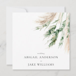 Invitation Mariage minimaliste carré Boho Pampas et verdure