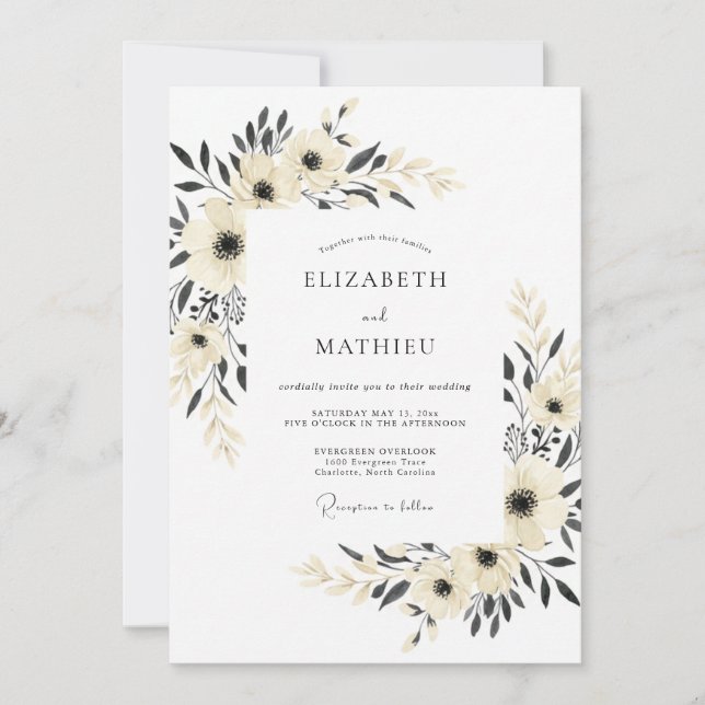 Invitation Mariage Minimaliste Charbon Sérène (Devant)