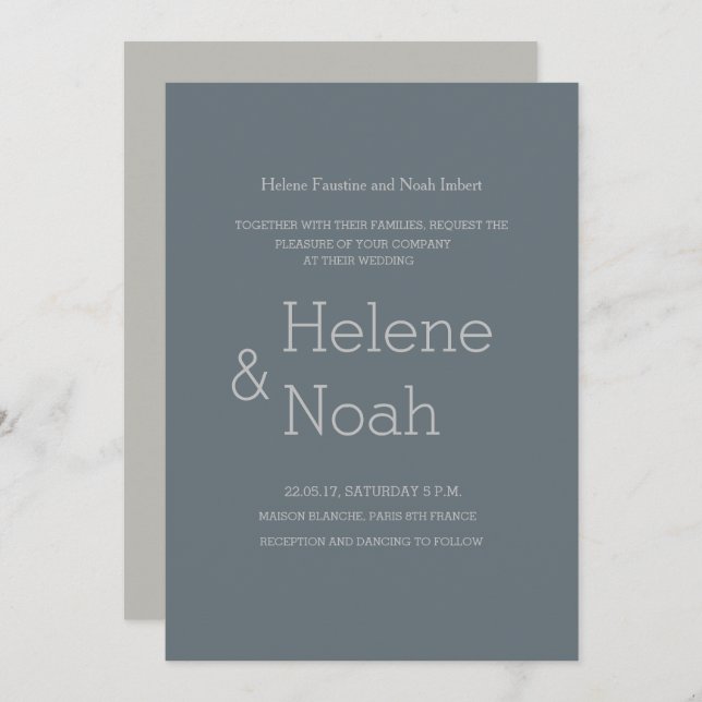 Invitation Mariage minimaliste chic et moderne d'épicéa bleu  (Devant / Derrière)