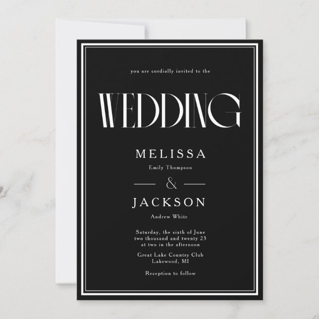 Invitation Mariage minimaliste chic noir (Devant)