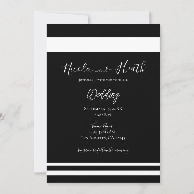 Invitation Mariage Minimaliste Chic Noir & Blanc (Devant)
