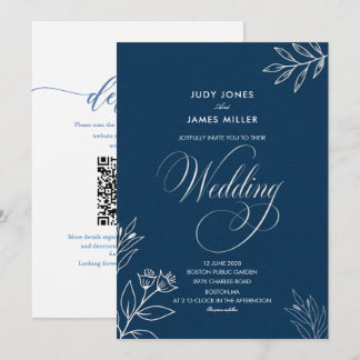 Invitation mariage minimaliste classique calligraphie bleu ma