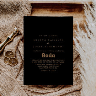 Invitation Mariage minimaliste classique espagnol en or noir