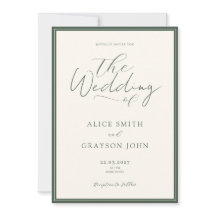 Mariage Minimaliste Classique Script Rustique Vert