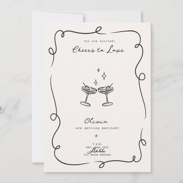 Invitation Mariage Minimaliste Cocktail Fantaisiste  (Devant)