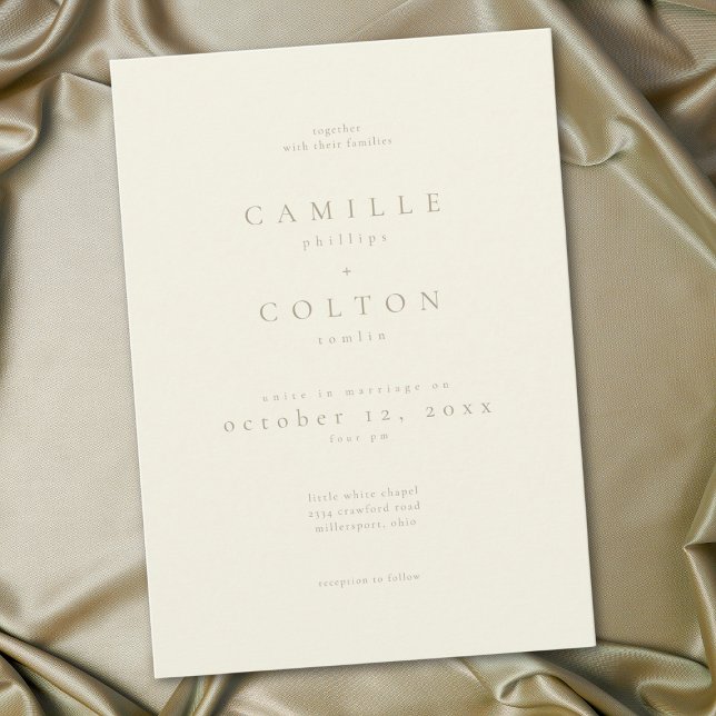 Invitation Mariage Minimaliste Crème d'Ivoire Élégant (Elegant Ivory Cream Minimalist Wedding Invitation)