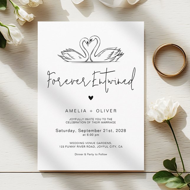 Invitation Mariage Minimaliste Cygnes Éternellement Enlacés (Créateur téléchargé)