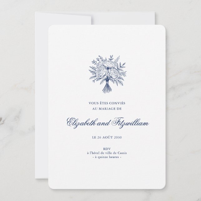 Invitation Mariage minimaliste de bouquet nuptial esquissé (Devant)