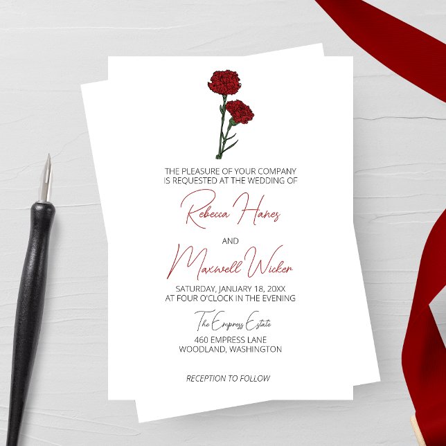 Invitation Mariage minimaliste de carnation rouge (Créateur téléchargé)