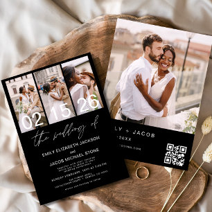 Invitation Mariage minimaliste de code QR photo noir