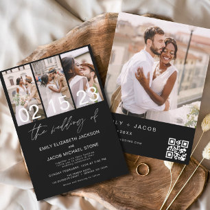 Invitation Mariage minimaliste de code QR photo noir