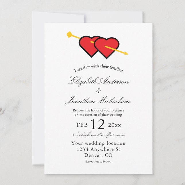 Invitation Mariage minimaliste de coeur romantique (Devant)