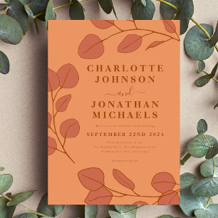 Invitation Mariage Minimaliste de Couleur Orange Brûlé de Feu