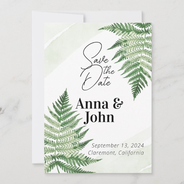 Invitation Mariage minimaliste de foune verte (Devant)