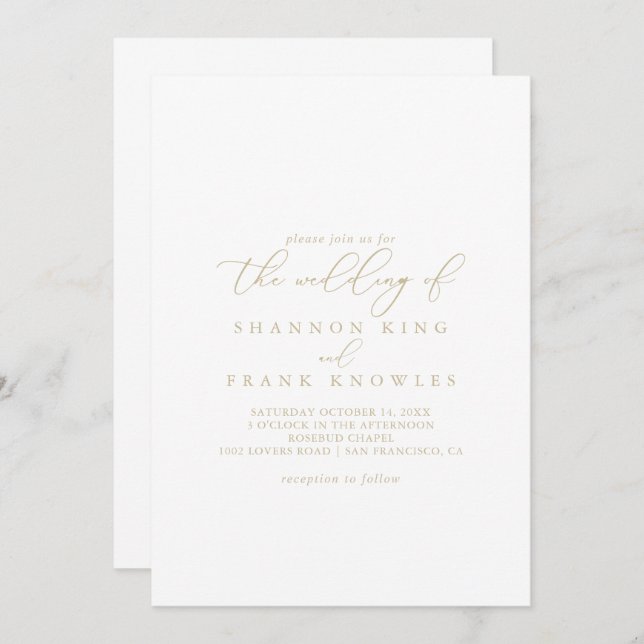 Invitation Mariage minimaliste de la Gold Classy Chic  (Devant / Derrière)