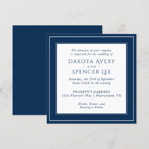 Invitation Mariage minimaliste de marine Blanc simple et él