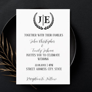 Invitation Mariage minimaliste de monogramme noir et blanc