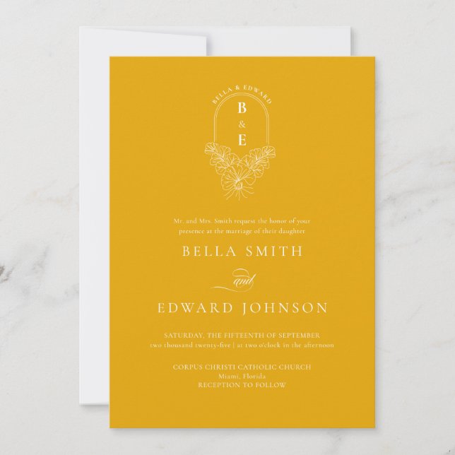 Invitation Mariage minimaliste de moutarde (Devant)