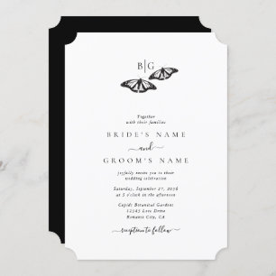 Invitation Mariage minimaliste de papillon noir blanc