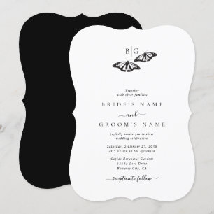 Invitation Mariage minimaliste de papillon noir blanc