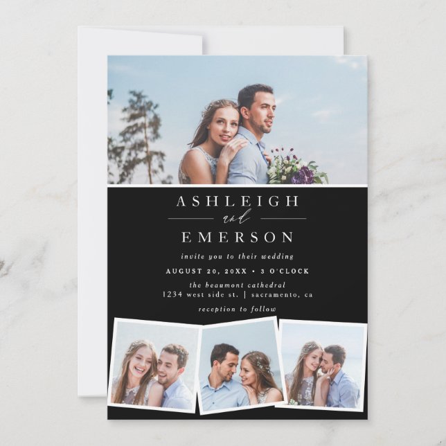 Invitation Mariage minimaliste de photo noire (Devant)