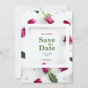 Invitation Mariage minimaliste de rose rouge blanc