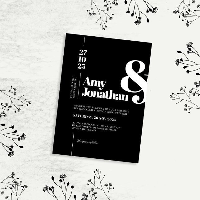 Invitation Mariage minimaliste de typographie noir blanc élég (Créateur téléchargé)