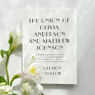 Invitation Mariage minimaliste de typographie noir et blanc