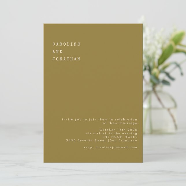 Invitation Mariage minimaliste de typographie Ochre (Debout devant)