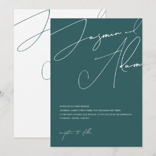Invitation Mariage minimaliste de typographie vert émeraude