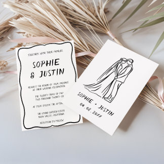Invitation Mariage Minimaliste Dessiné à la Main Noir et Blan