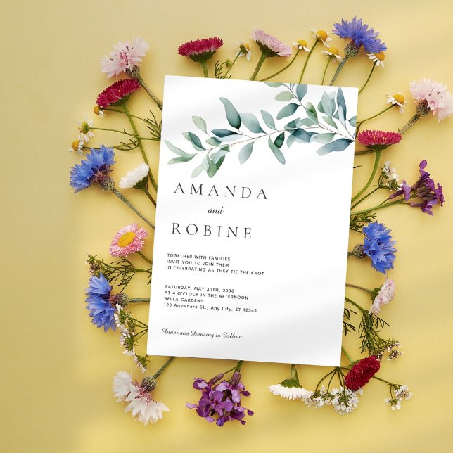 Invitation Mariage minimaliste d'eucalyptus (Créateur téléchargé)