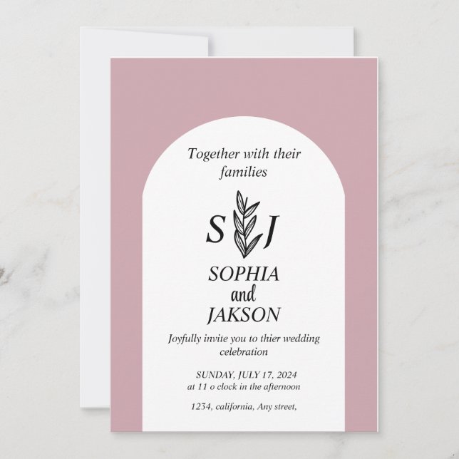 Invitation Mariage minimaliste doux (Devant)