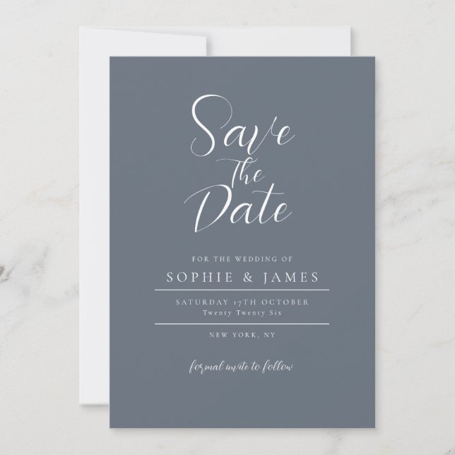 Invitation Mariage minimaliste Dusty Bleu Moderne Enregistrer (Devant)