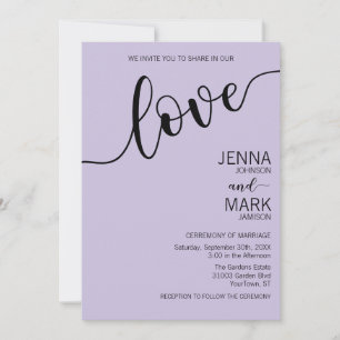 Invitation Mariage minimaliste écriture amour lavande noir