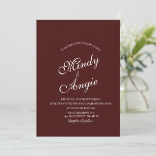 Invitation Mariage minimaliste écriture Bourgogne profond