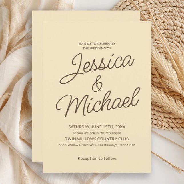 Invitation Mariage minimaliste écriture jaune marron  (Butter yellow wedding invitation)
