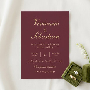 Invitation Mariage minimaliste élégant bordeaux or