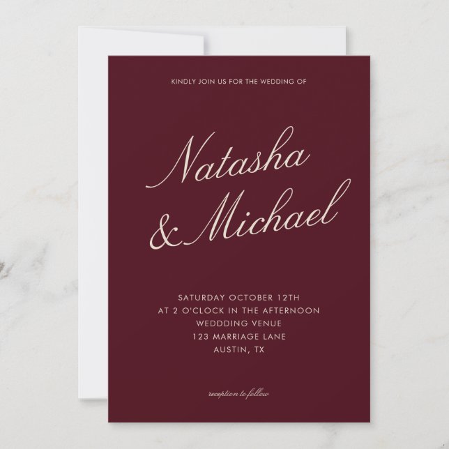 Invitation Mariage Minimaliste Élégant Bourgogne (Devant)