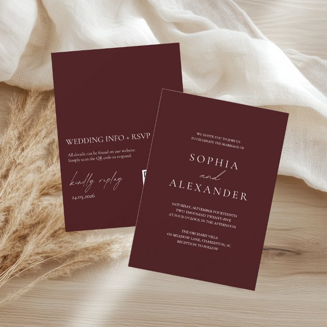 Invitation Mariage Minimaliste Élégant Bourgogne (Créateur téléchargé)