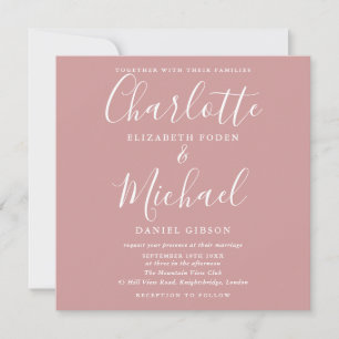 Invitation Mariage minimaliste élégant écriture Rose Poussiér